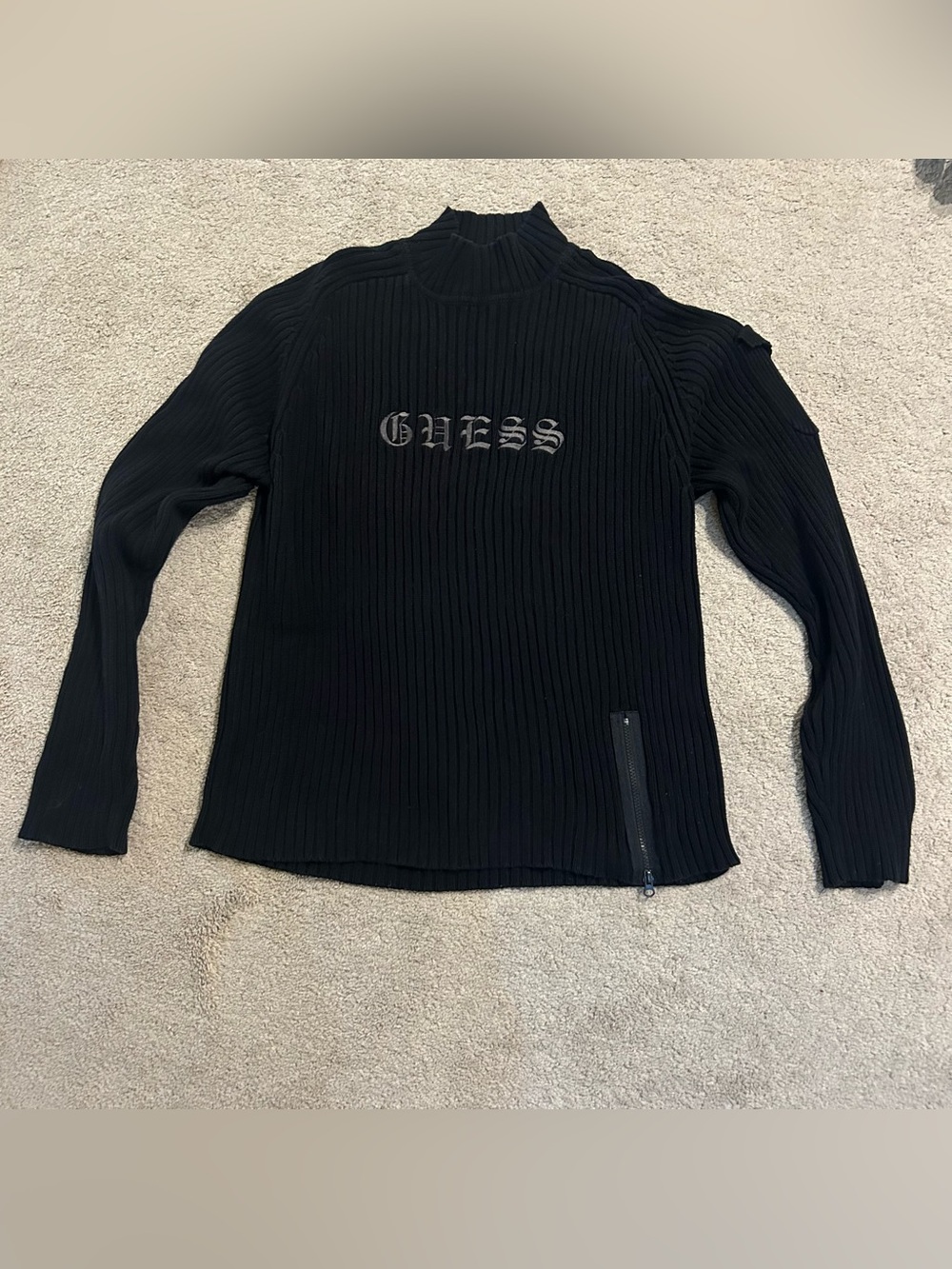 Vintage GUESS Men’s Black Ribbed Knit Sweater – XXL – Fitted Style